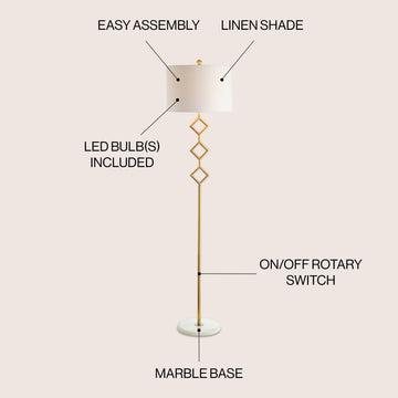 Diamante 61.5" Modern Gilt Metal with Marble Based LED Floor Lamp - JONATHAN Y